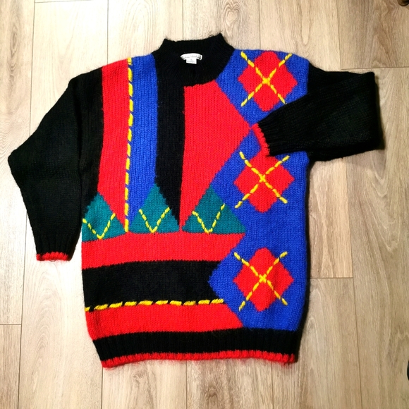 Fabulous Funky Fun colorful 80s Mohair Sweater - Picture 1 of 9